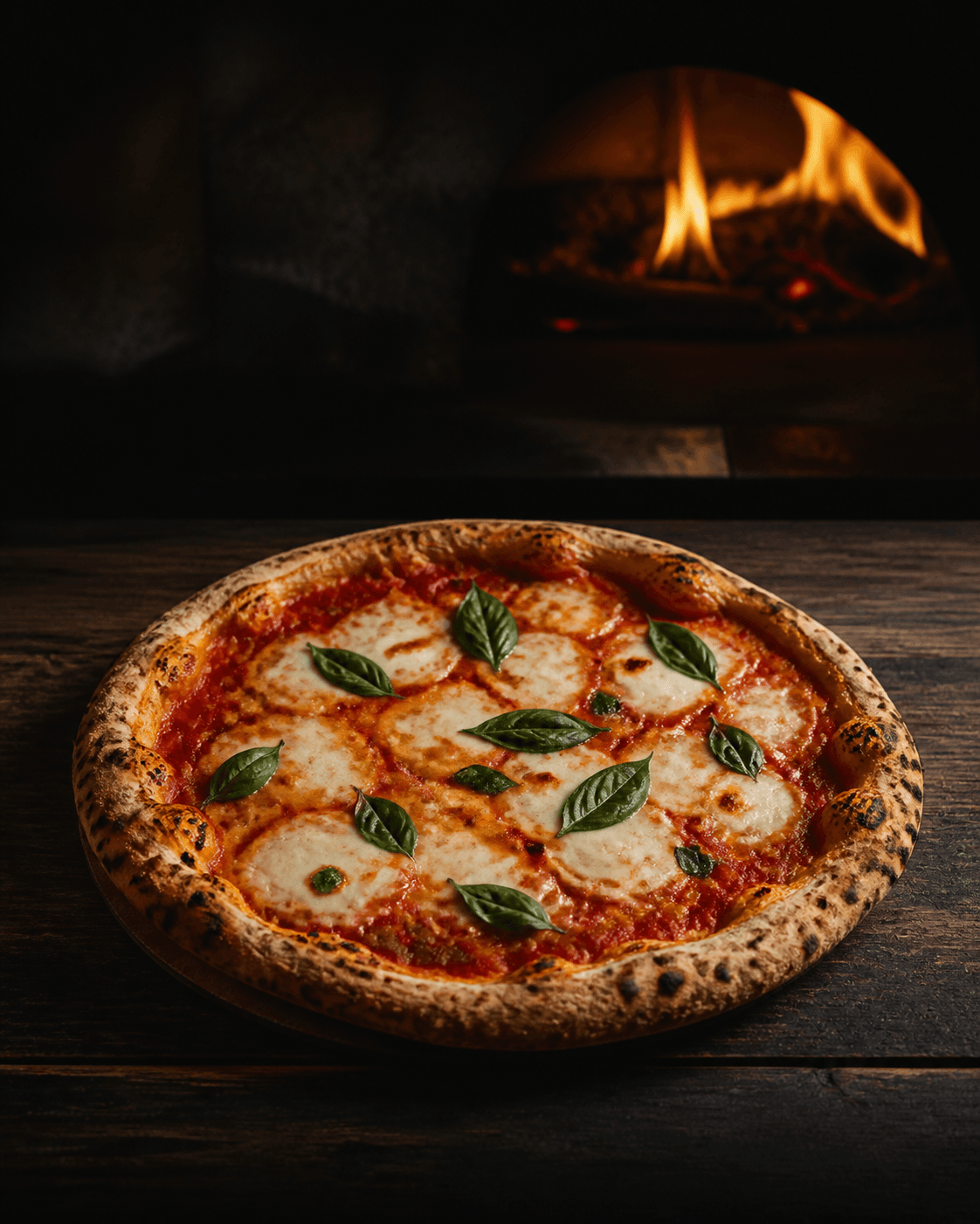 A creator filming a margherita pizza coming out of the oven